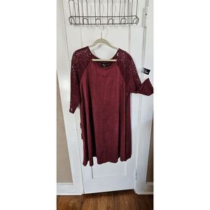 NWT RN studio Women sz 18W Burgundy lace 3/4 sleeves soft dress full‎ lined